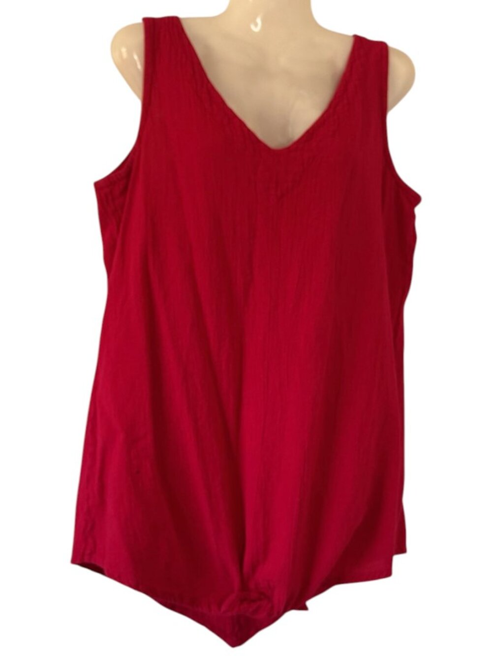 Oh My Gauze Tunic Tank Crinkle Cotton True Red V Neck V Hem Sleeveless Medium